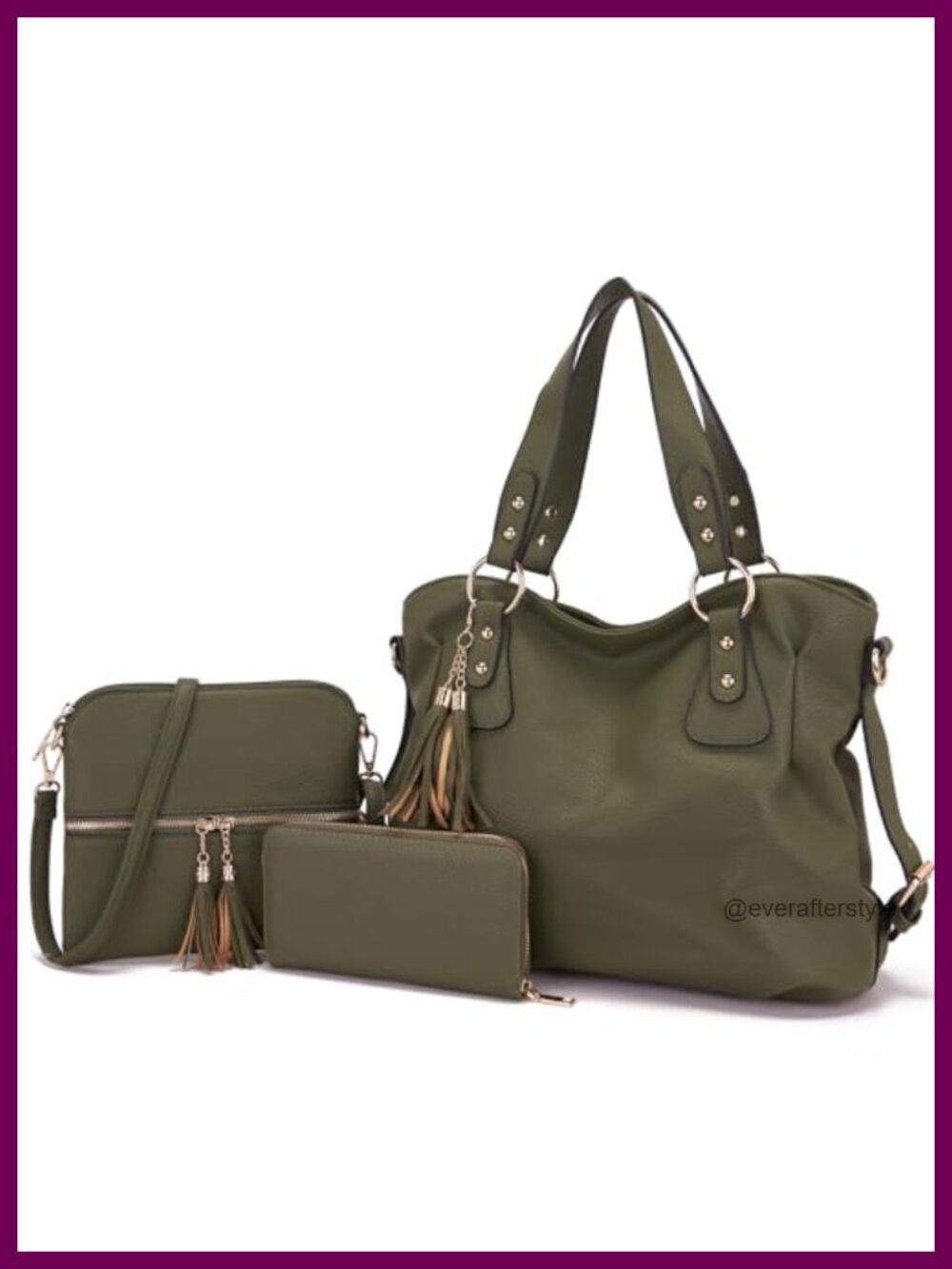 PU Leather Hobo Shoulder Bag Crossbody Purse Wallet Set 3pcs
